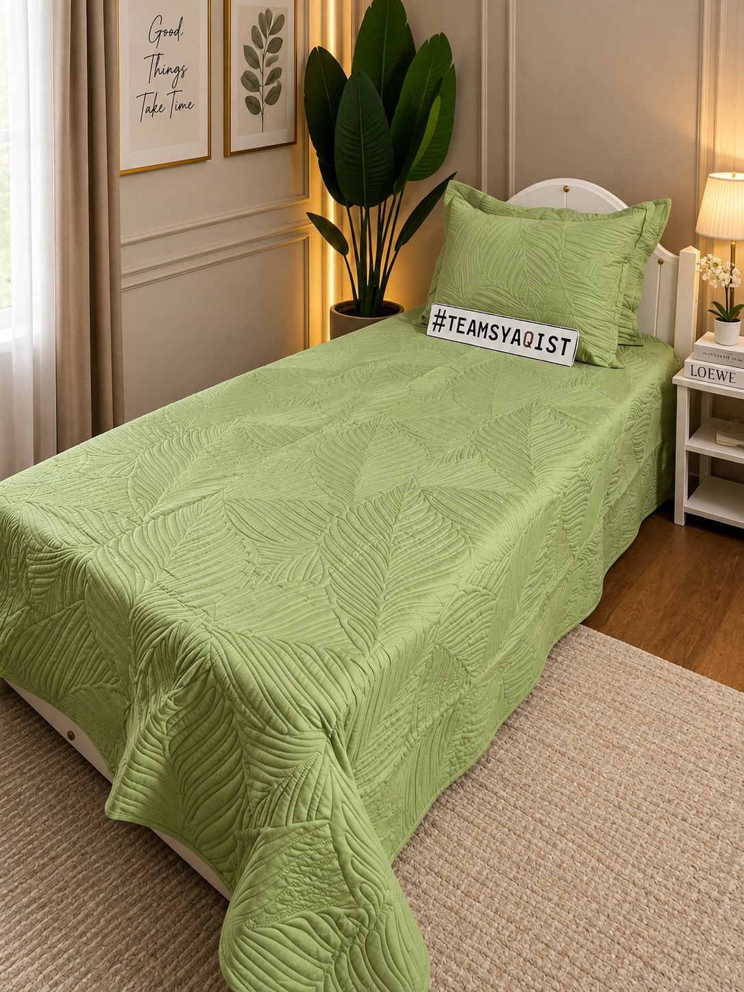 SYAQIST LEAF COLLECTION SUPER SINGLE 3IN1 LC005 — Pistachio Luxe