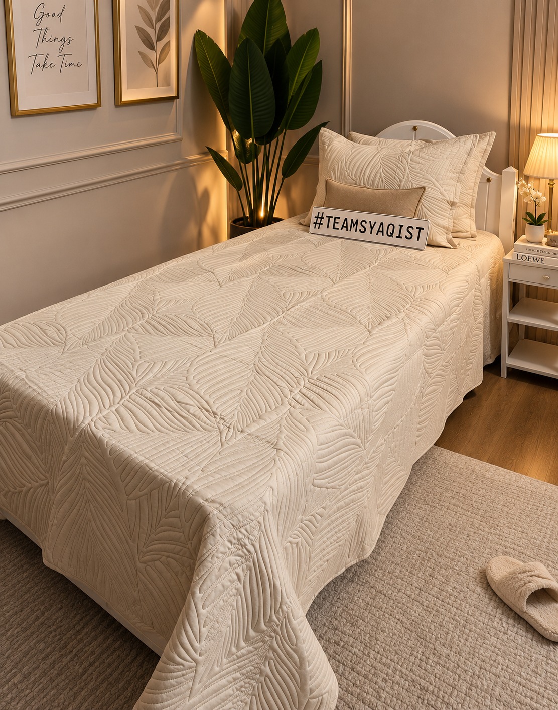 SYAQIST LEAF COLLECTION SUPER SINGLE 3IN1  LC001 — Champagne Sand